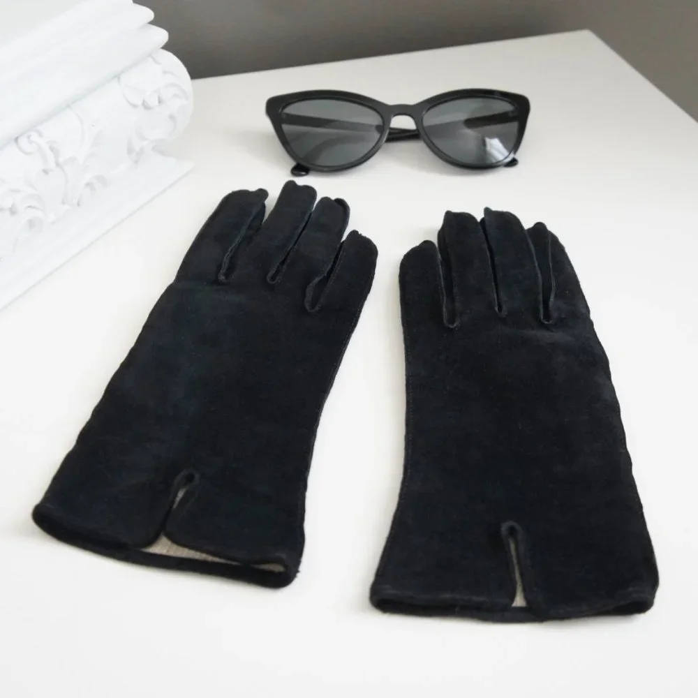 Black Suede Leather Gloves Size 6.5